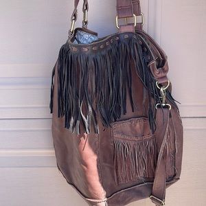 Free People Leather Oversized Fringe Bag